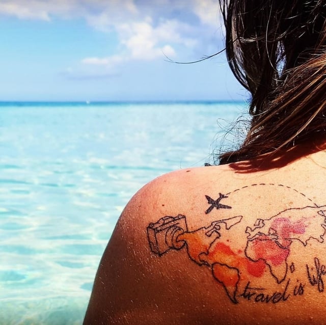 Kylee's ready to travel the world | Sketchy tattoo, Tattoos, Small tattoos